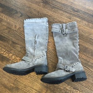 Sam Edelman Deryn Suede Knee Hi Gray Zip Studs